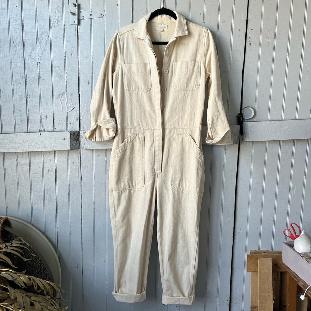 tradlands guide white / cream denim jumpsuit coveralls - DISCONTINUED